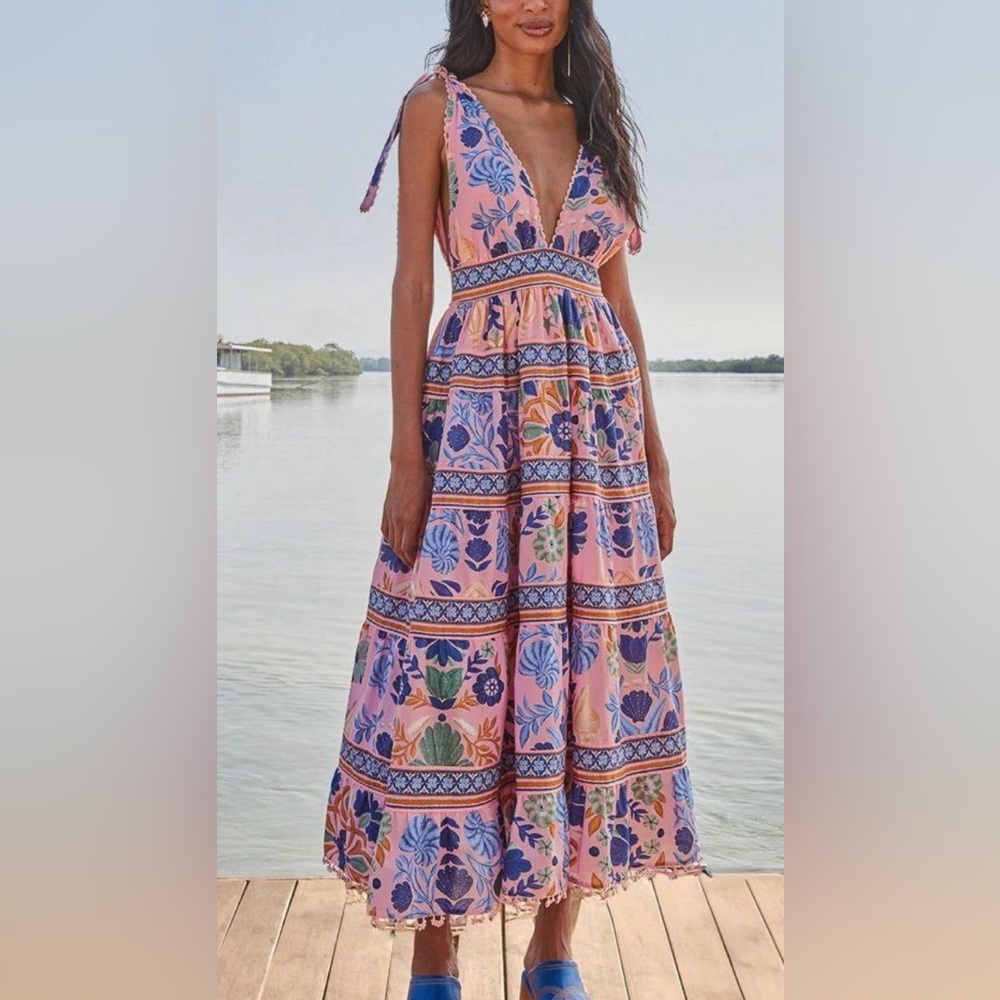 Farm Rio Seashell Tapestry Sleeveless Midi Dress, Size S